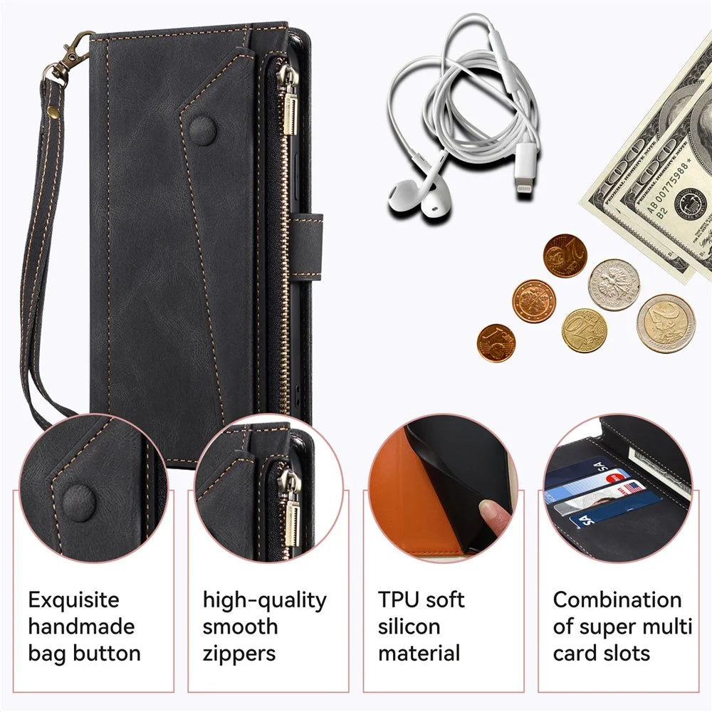 ESEBLE Star Series RFID Blocking Wallet Case for Google Pixel 8 Pro , Zipper Pocket PU Leather Stand Phone Cover - Black - 7
