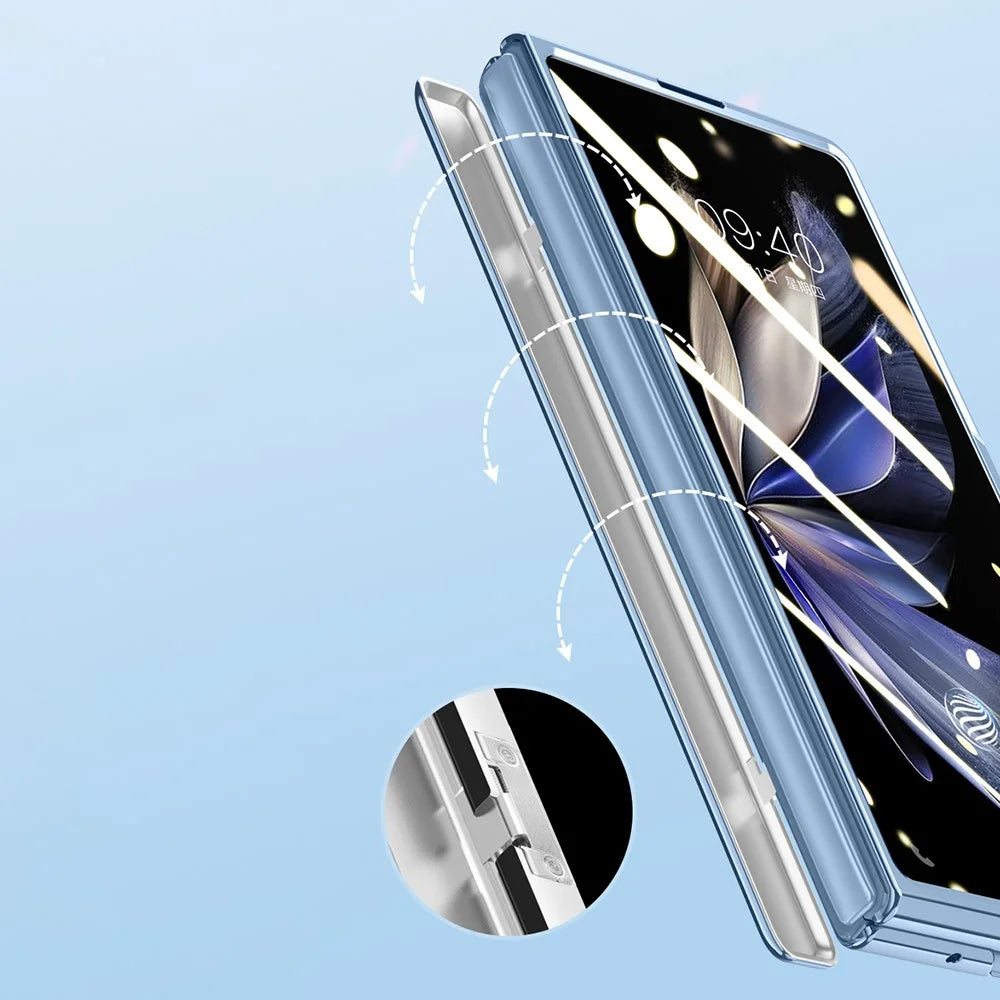 For vivo X Fold2 Hinge Protection PC Phone Case Kickstand Electroplating Clear Cover with Tempered Glass Film - Black - 7