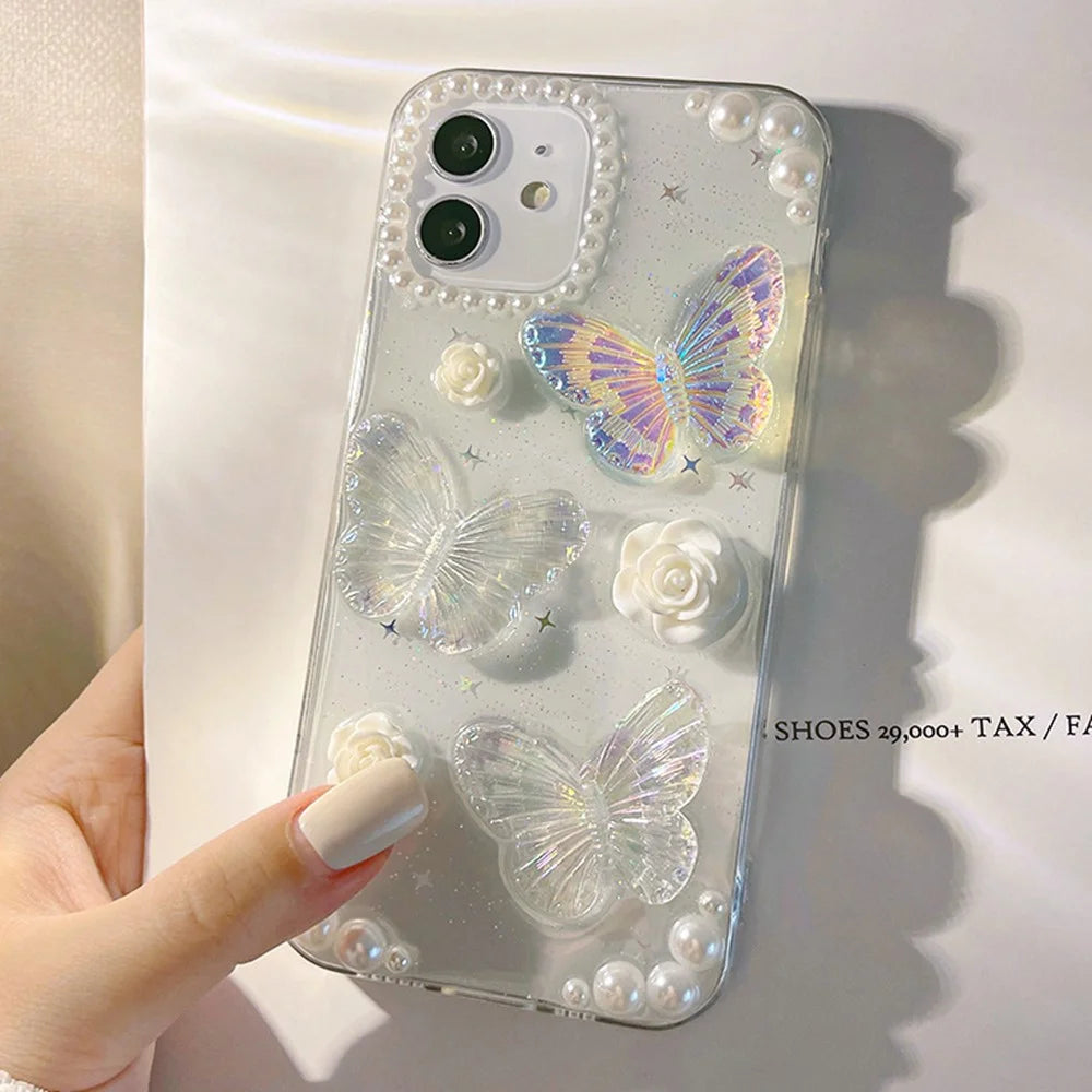 TPU Phone Case for iPhone 12 / 12 Pro , 3D Butterfly Flower Decor Transparent Phone Cover - 2