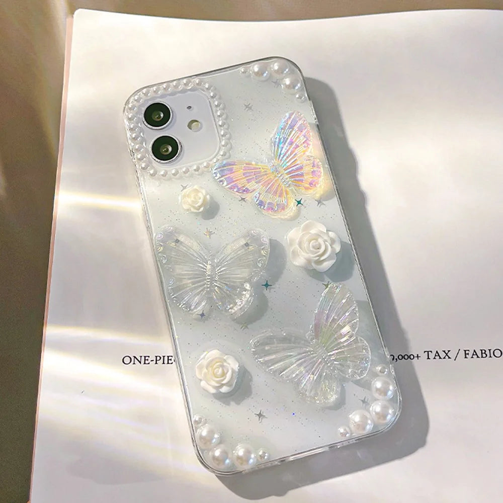 TPU Phone Case for iPhone 12 / 12 Pro , 3D Butterfly Flower Decor Transparent Phone Cover - 7