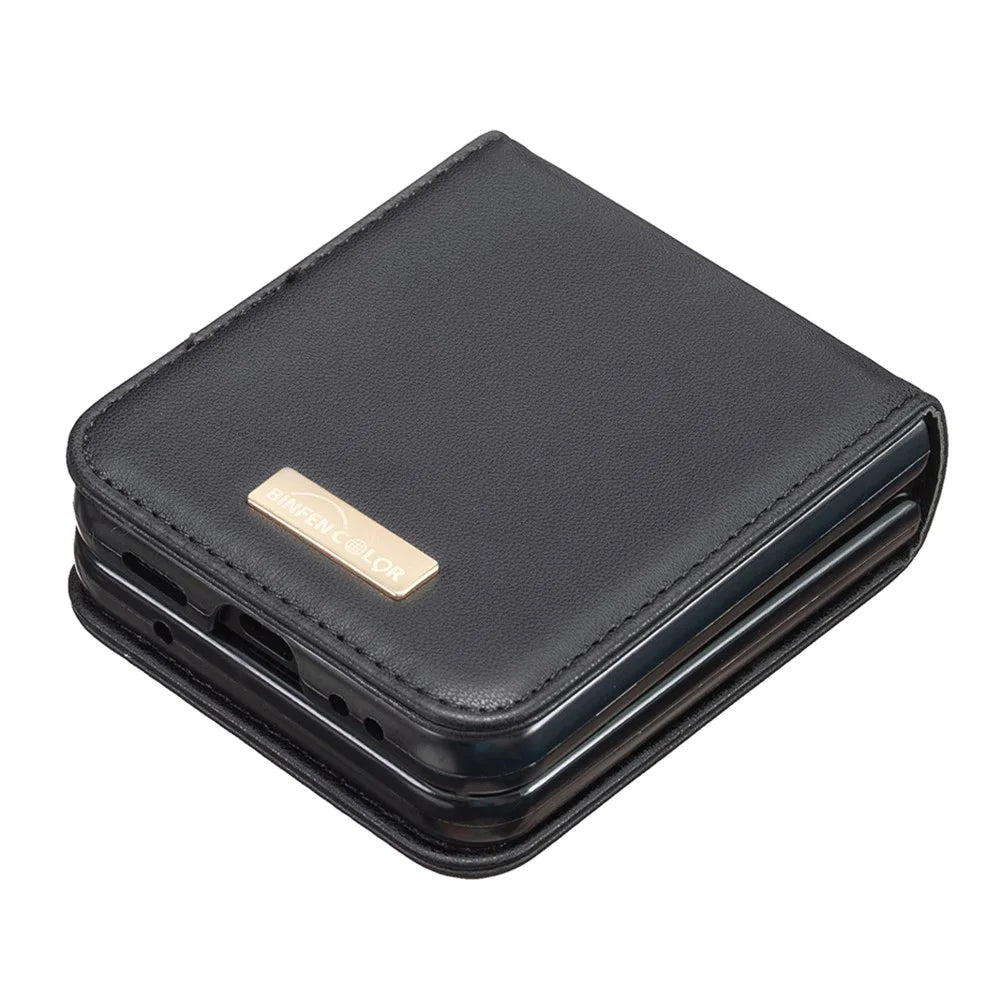 BINFEN COLOR For Samsung Galaxy Z Flip3 5G Phone Case PU Leather+PC Anti-Scratch Cover - Black - 4