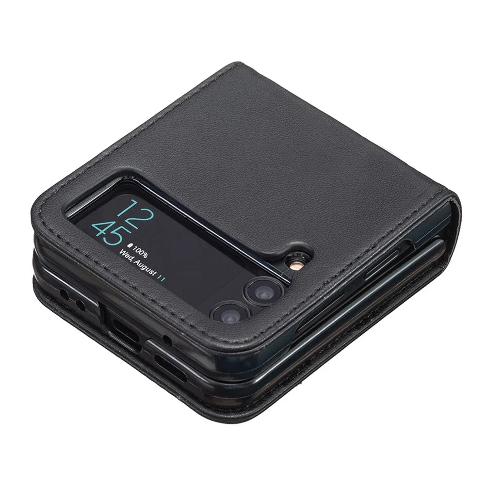 BINFEN COLOR For Samsung Galaxy Z Flip3 5G Phone Case PU Leather+PC Anti-Scratch Cover - Black - 5