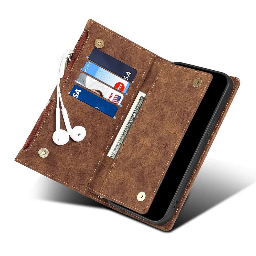 ESEBLE Star Series Leather Phone Case for Samsung Galaxy S23 FE Zipper Pocket RFID Blocking Wallet Stand Cover - Brown - 2