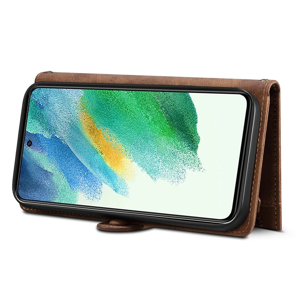 ESEBLE Star Series Leather Phone Case for Samsung Galaxy S23 FE Zipper Pocket RFID Blocking Wallet Stand Cover - Brown - 3