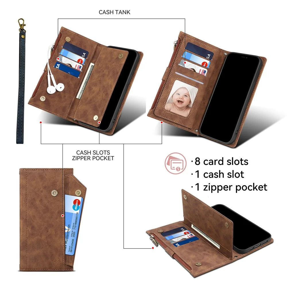 ESEBLE Star Series Leather Phone Case for Samsung Galaxy S23 FE Zipper Pocket RFID Blocking Wallet Stand Cover - Brown - 6