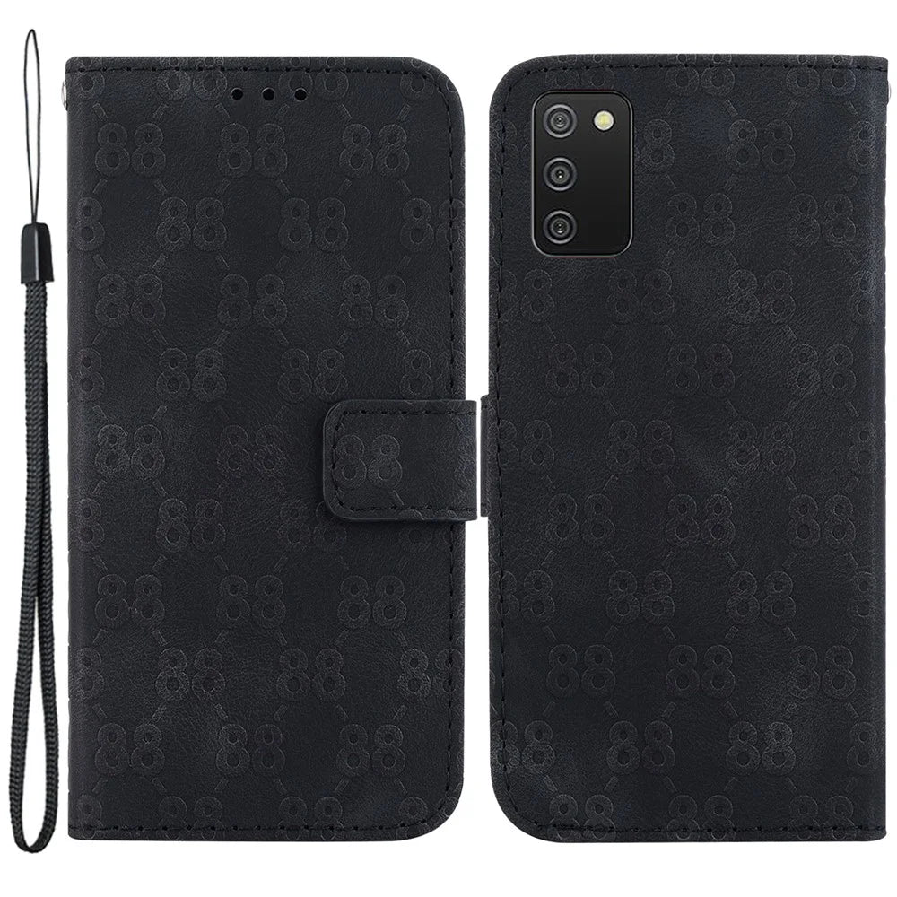 For Samsung Galaxy A03s (166.5mm) Stylish Double 8-Shape Imprint Wallet Cover Leather Stand Phone Case - Black - 1