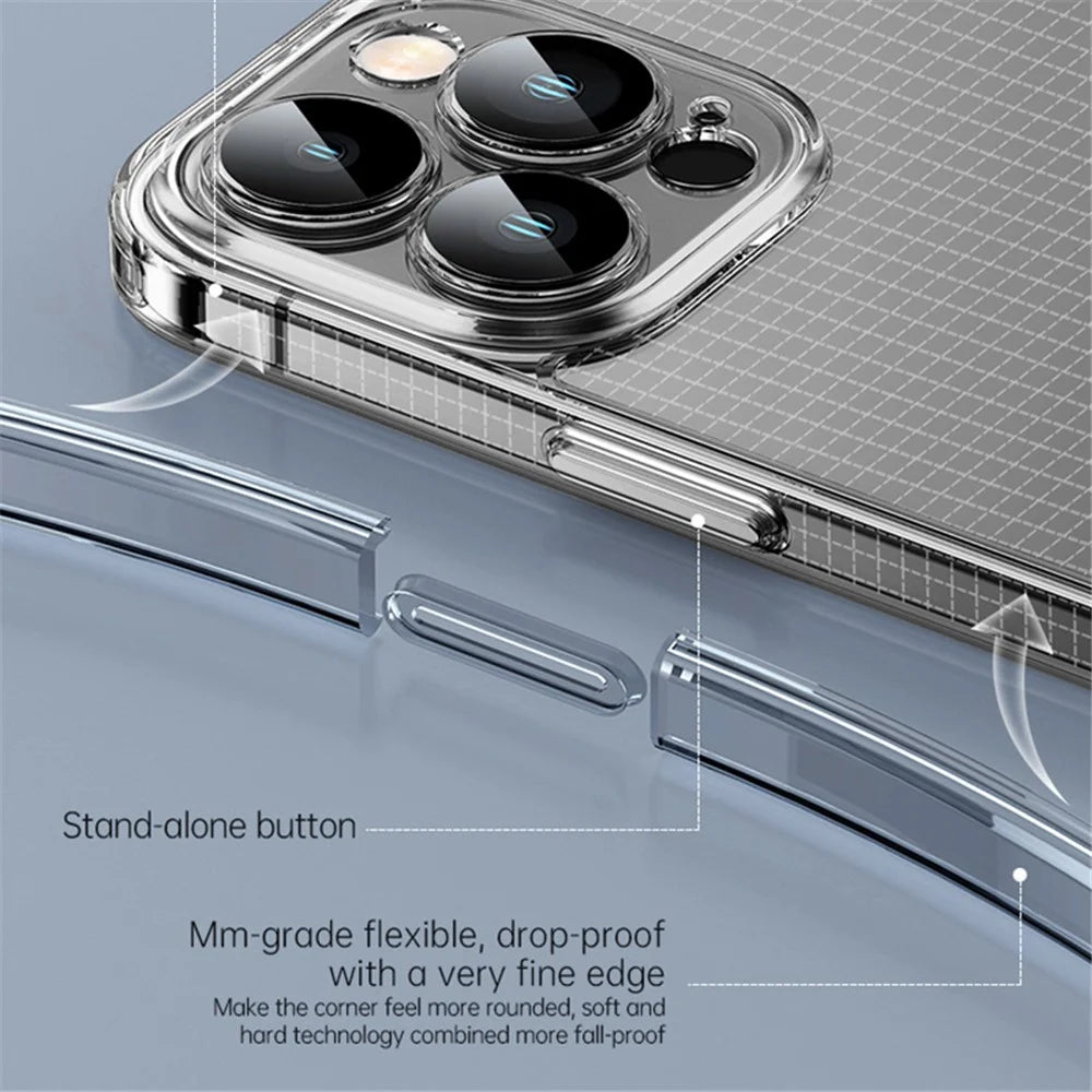 SULADA Crystal Steel Series for iPhone 15 Pro Shockproof Clear Case TPU+Tempered Glass Slim Phone Cover - Transparent Blue - 4