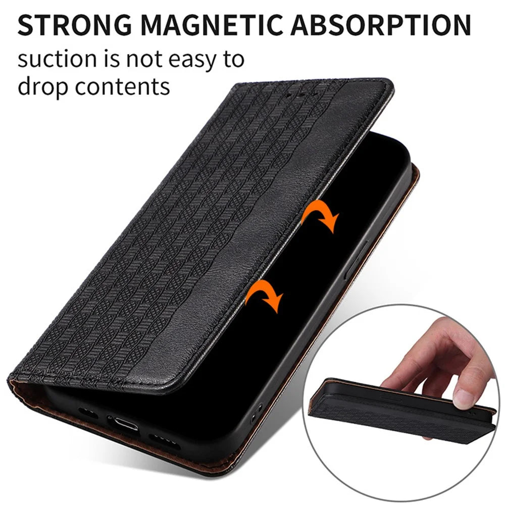 For iPhone 15 Pro Max Magnetic Closing Imprinted Anti-fall Cover Leather Wallet Stand Phone Case with Strap - Black - 4