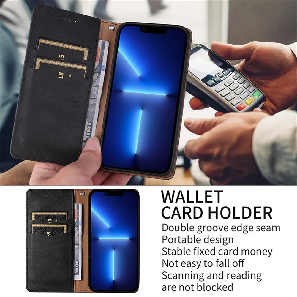 For iPhone 15 Pro Max Magnetic Closing Imprinted Anti-fall Cover Leather Wallet Stand Phone Case with Strap - Black - 5
