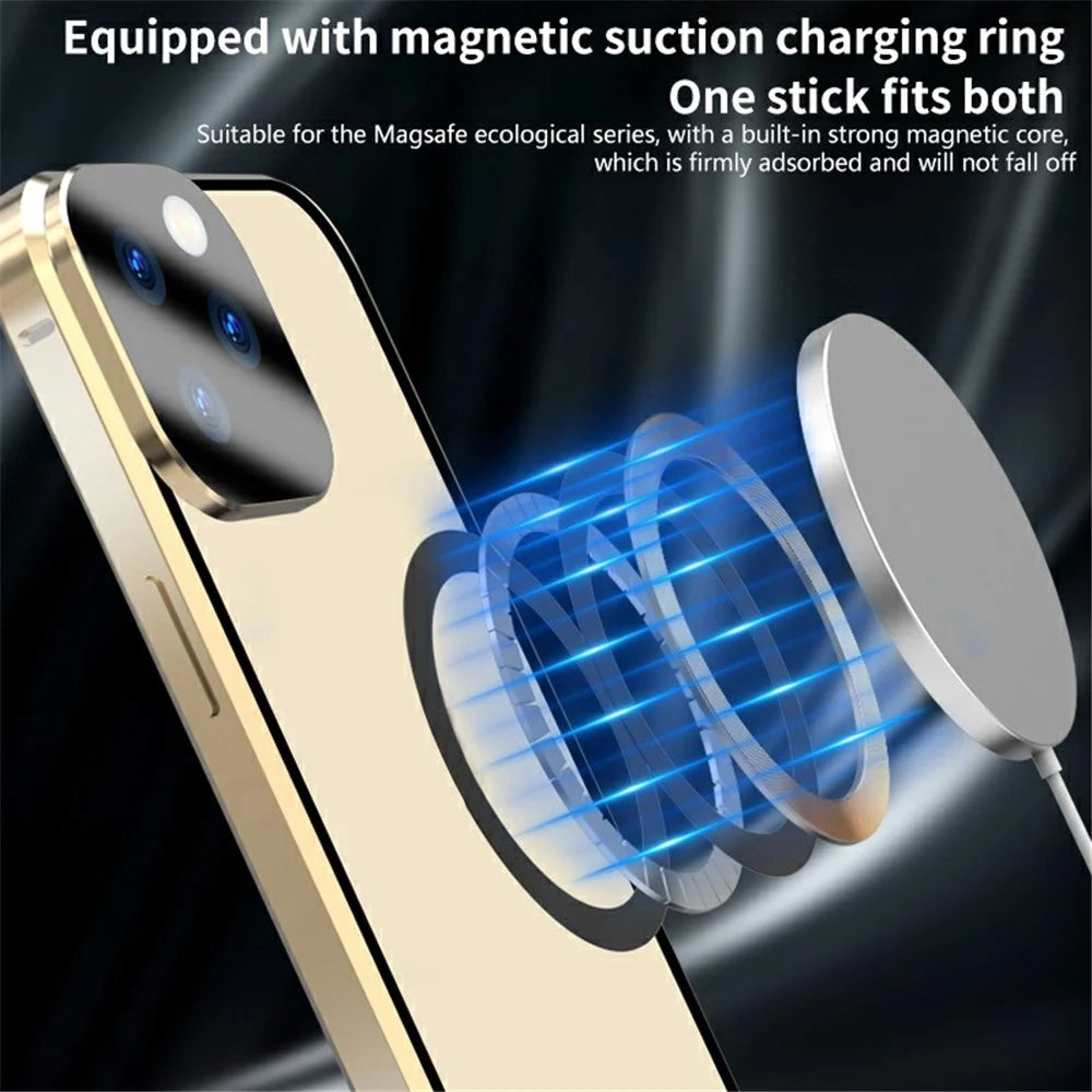 Buckle Lock Phone Cover for iPhone 15 Plus Magnetic Metal Frame + Dual-Sided Tempered Glass Case Compatible with MagSafe - Gold - 6