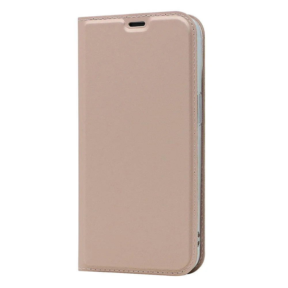 For iPhone 15 Pro Magnetic Closing PU Leather Phone Case Card Holder Flip Stand Cover - Rose Gold - 7