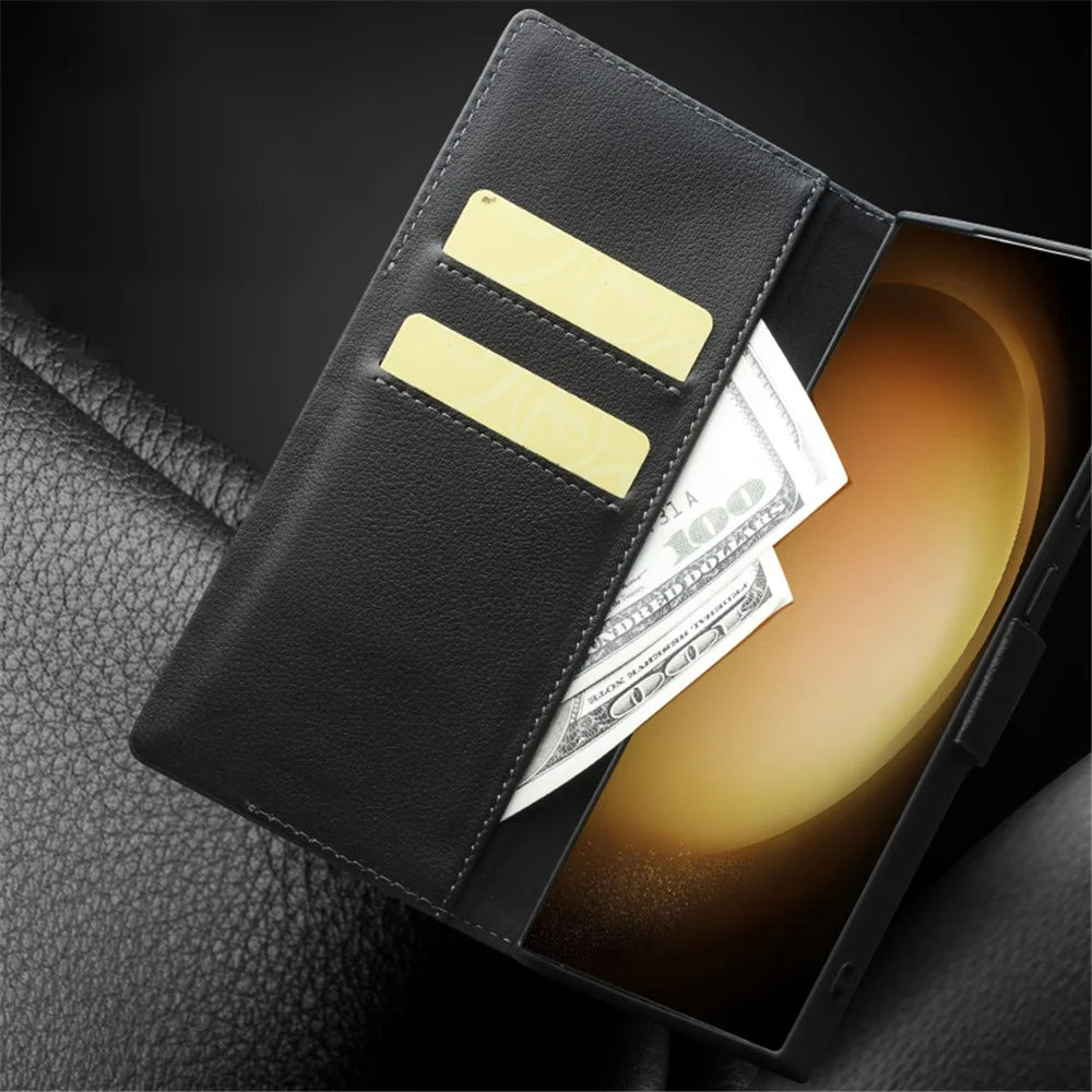 QIALINO For Samsung Galaxy S22 Ultra 5G Case Stand Wallet Phone Cover - Black - 4