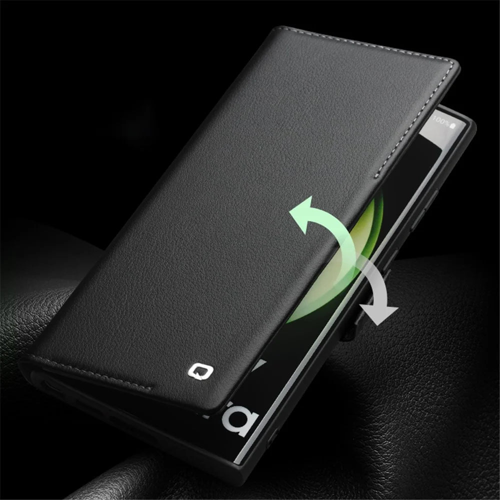 QIALINO For Samsung Galaxy S22 Ultra 5G Case Stand Wallet Phone Cover - Black - 5