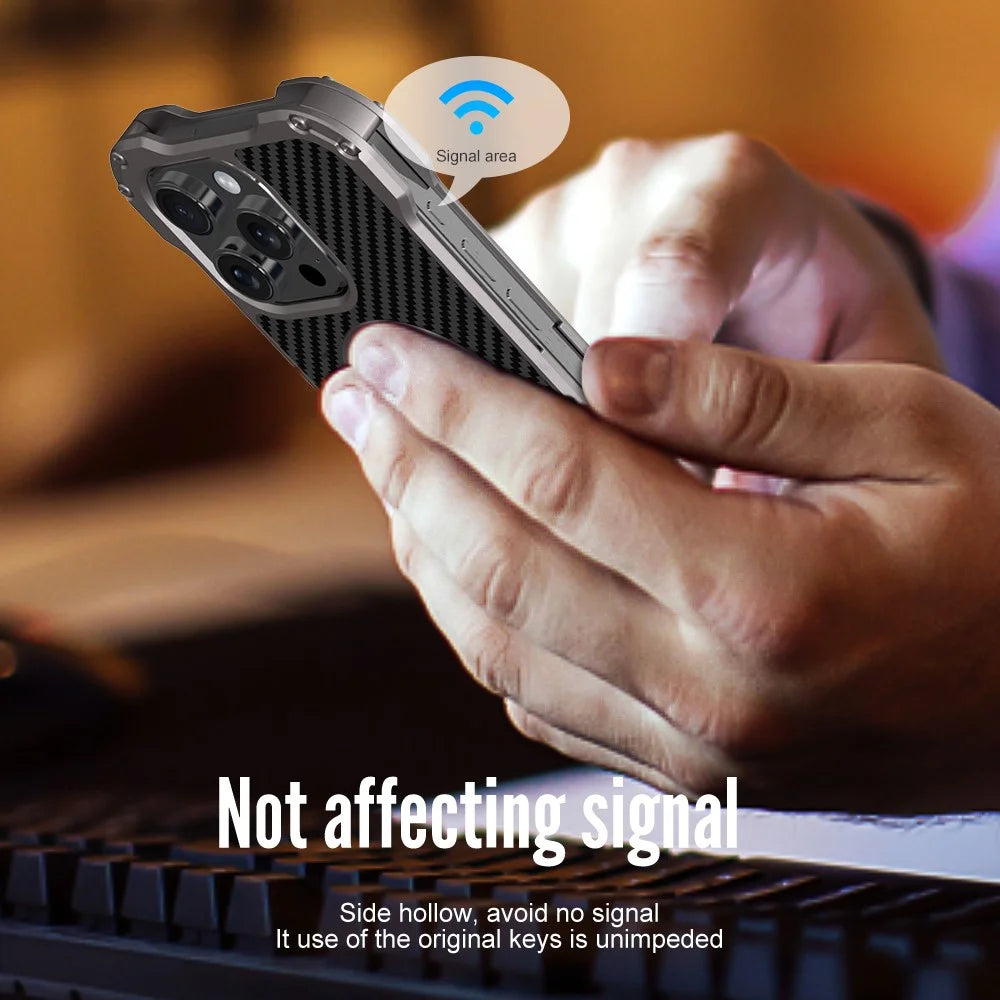 R-JUST RJ-51 For iPhone 15 Pro Max Case PC + Aluminum Alloy Hollow Phone Cover Compatible with MagSafe - 6