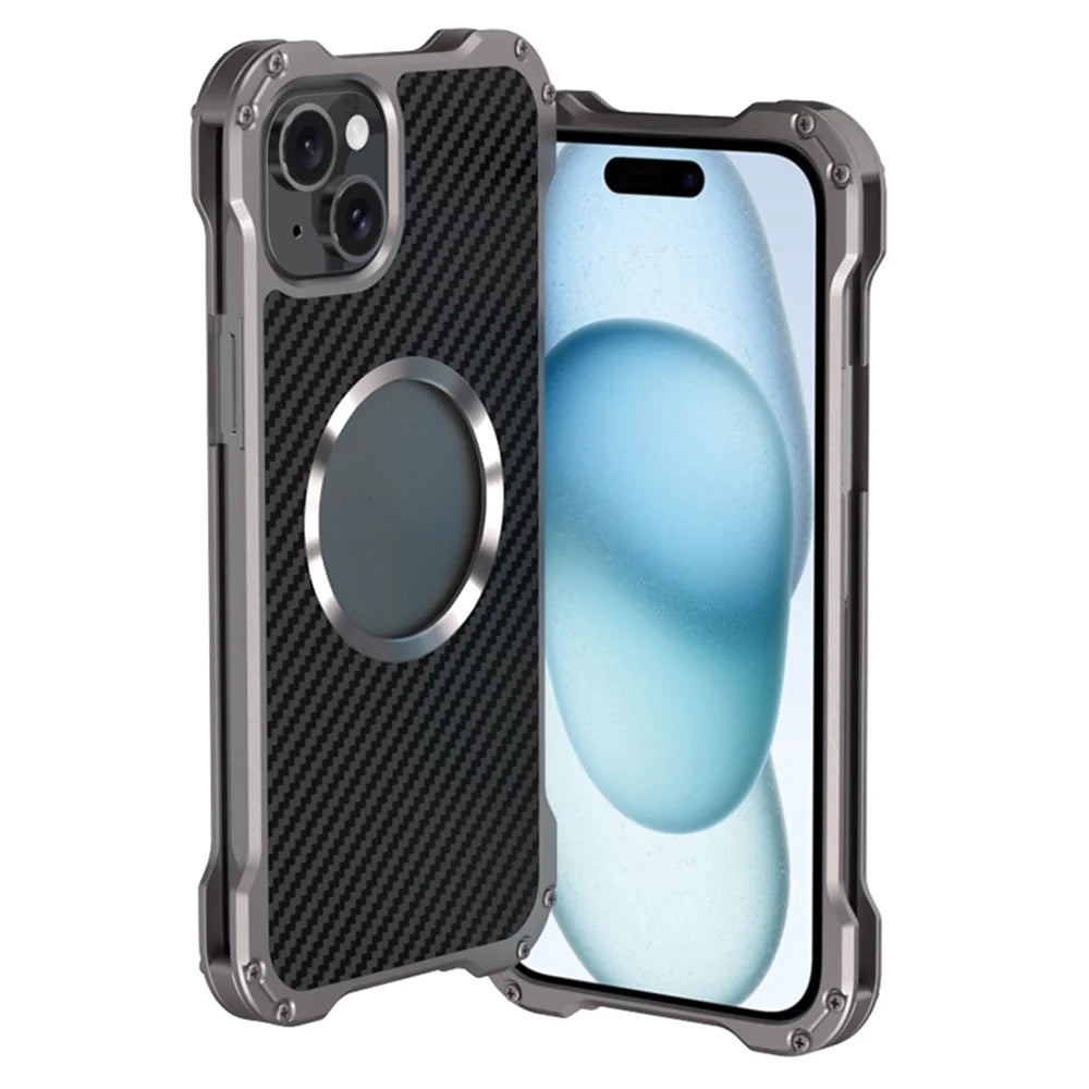 R-JUST RJ-51 For iPhone 15 Plus Case Hollow Hole PC+Aluminum Alloy Phone Cover Compatible with MagSafe - 1