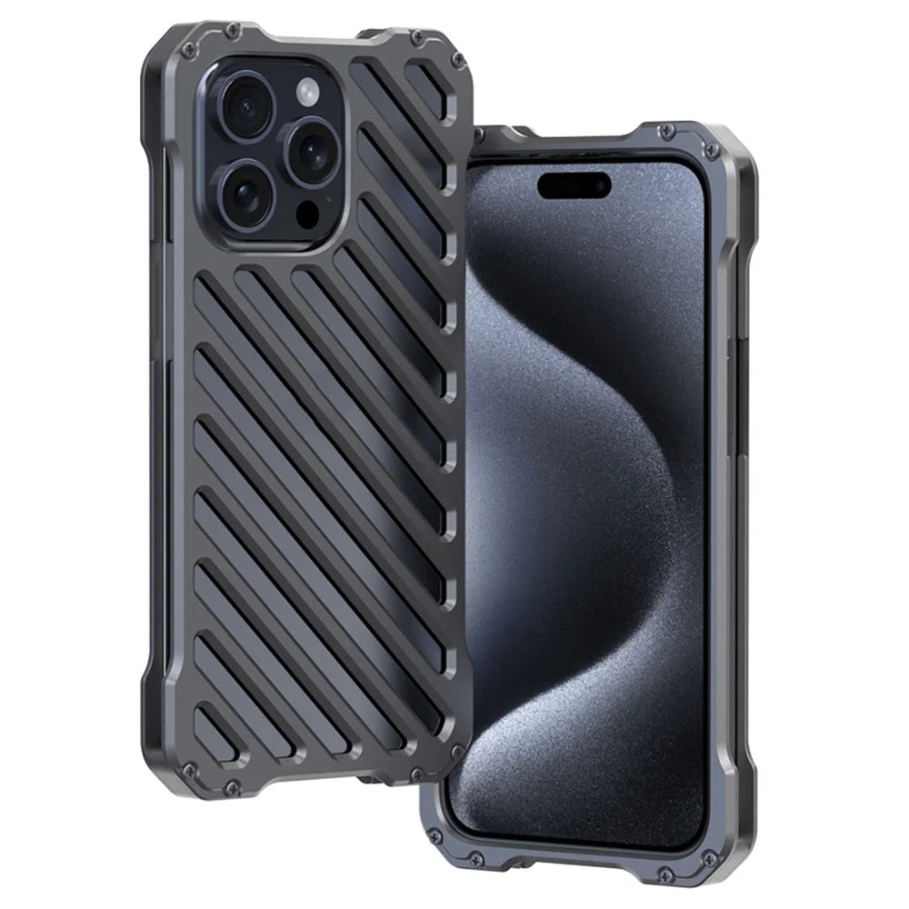R-JUST RJ-50 For iPhone 15 Pro Max Case Aluminum Alloy Hollow Phone Cover with Lens Protector - 1