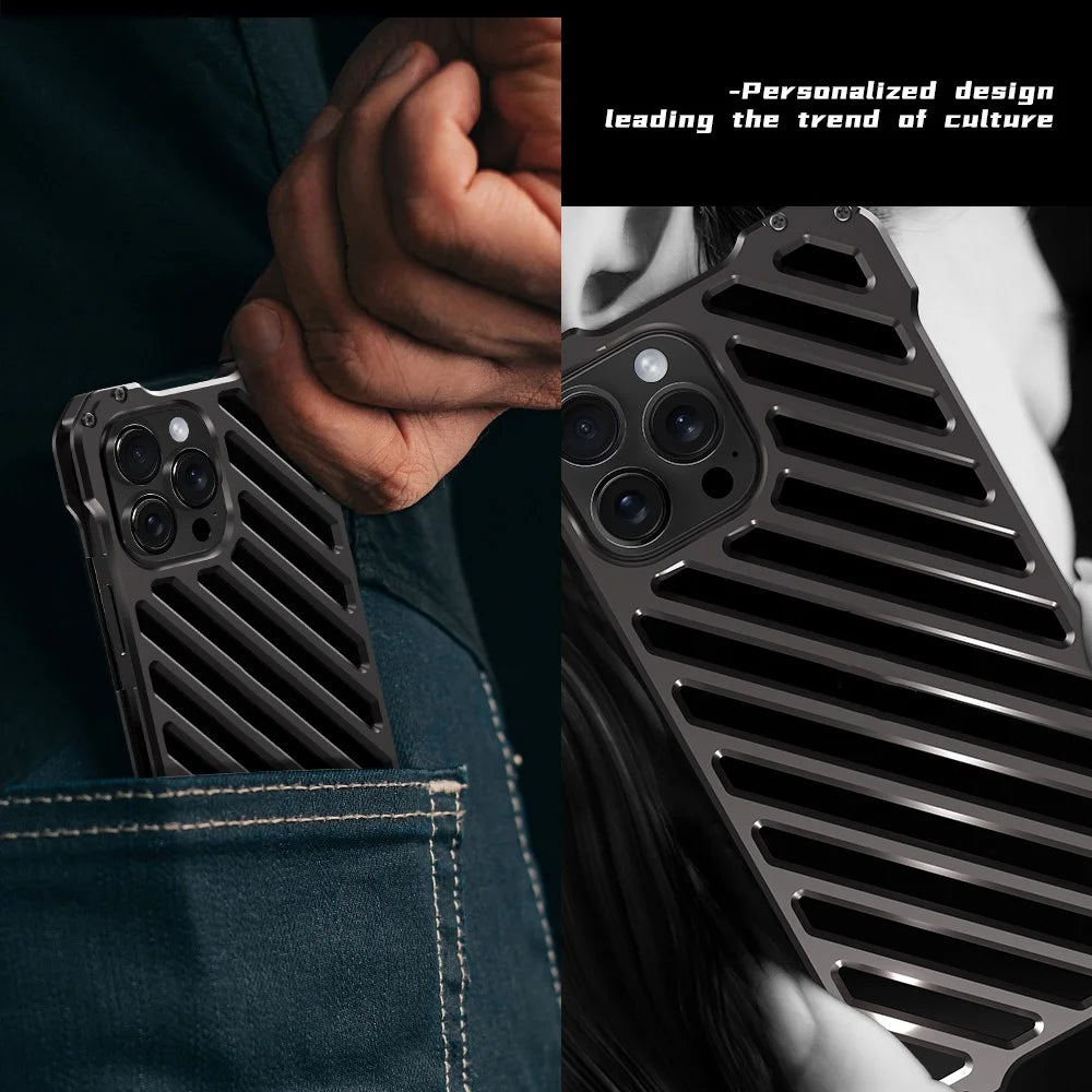 R-JUST RJ-50 For iPhone 15 Pro Max Case Aluminum Alloy Hollow Phone Cover with Lens Protector - 2