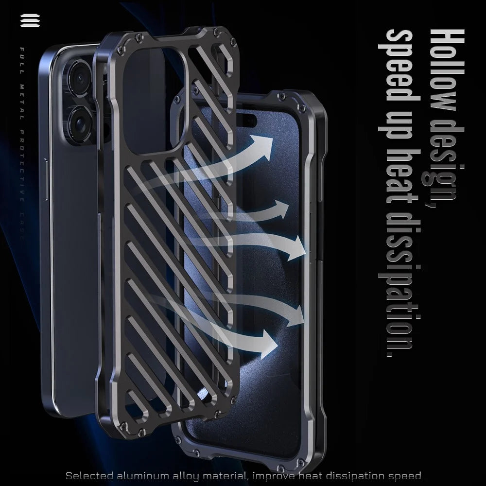 R-JUST RJ-50 For iPhone 15 Pro Case Hollow Aluminum Alloy Back Cover with Lens Protector - 5
