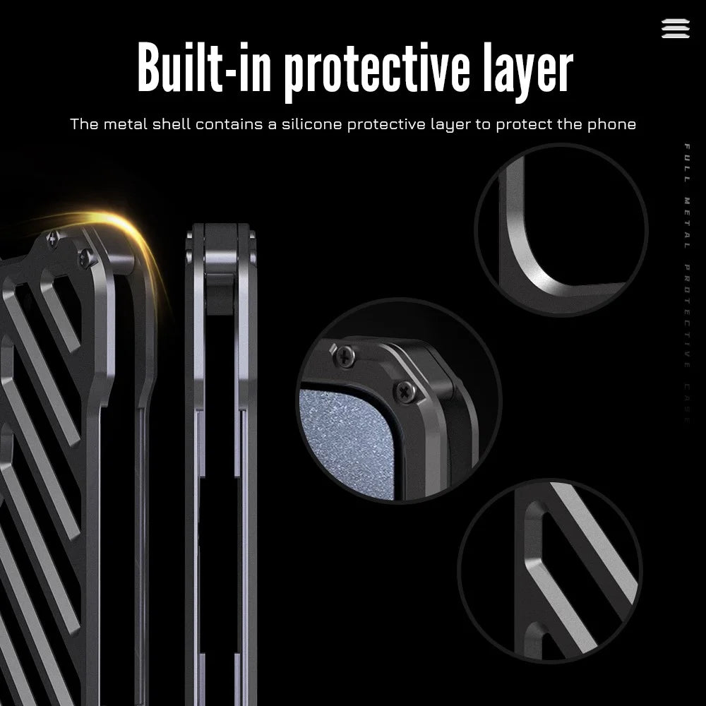 R-JUST RJ-50 For iPhone 15 Plus Case Hollow Anti-drop Aluminum Alloy Phone Cover with Lens Protector - 5
