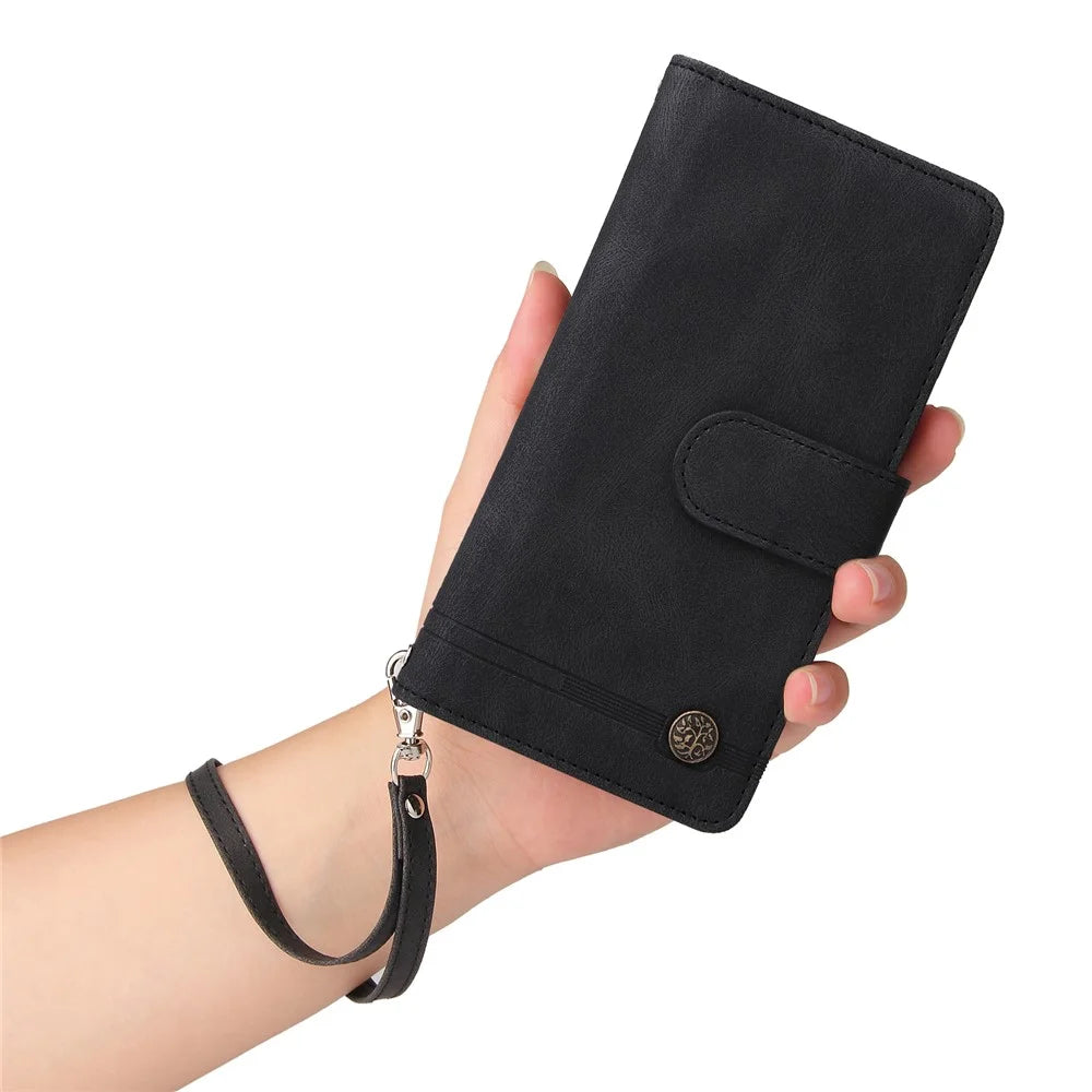 For Samsung Galaxy A05s 4G Case Multiple Card Slots Leather Stand Phone Cover - Black - 5