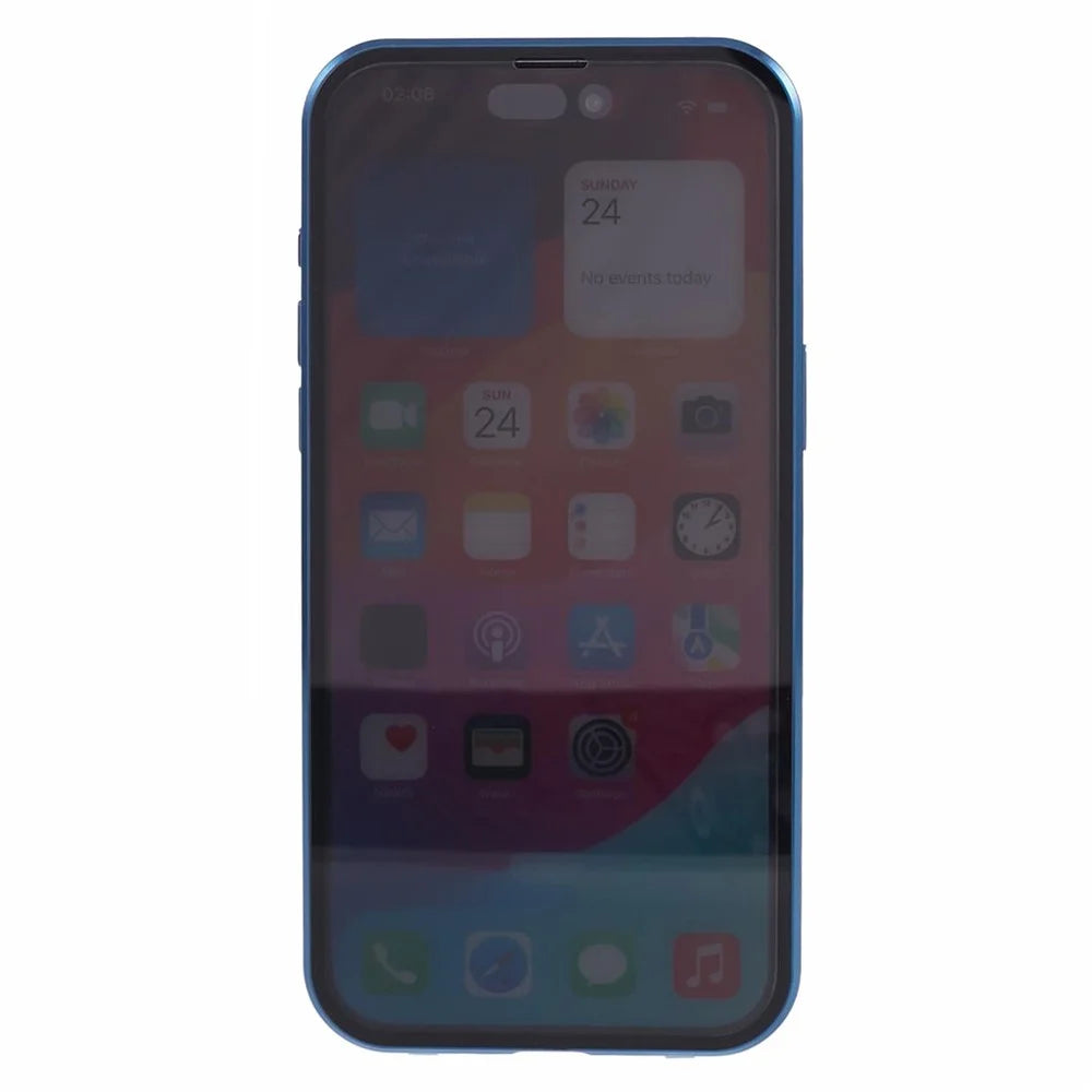 For iPhone 14 Pro Max Anti-Peep Case Tempered Glass Metal Bumper Phone Cover Compatible with MagSafe - Dark Blue - 3