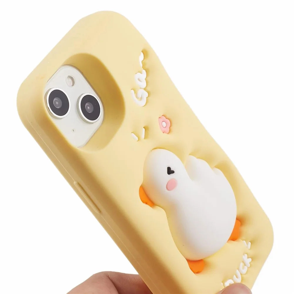 For iPhone 15 Silicone Case Phone Back Cover with 3D Cartoon Duck Design - 6