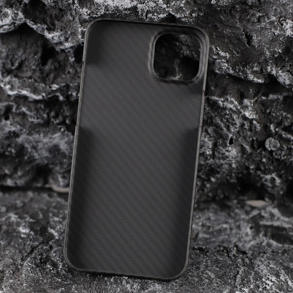 For iPhone 15 Case 1500D Coarse Texture Aramid Fiber Black Cell Phone Shell with Big Lens Cutout - 7
