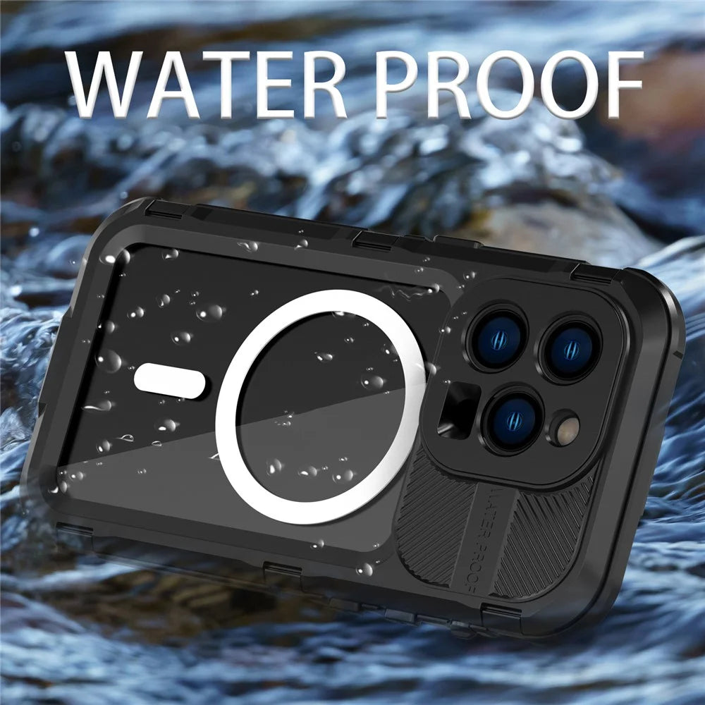 SHELLBOX M Series Metal IP68 Waterproof Case for iPhone 14 Pro Diving Phone Case Compatible with MagSafe - Black - 5
