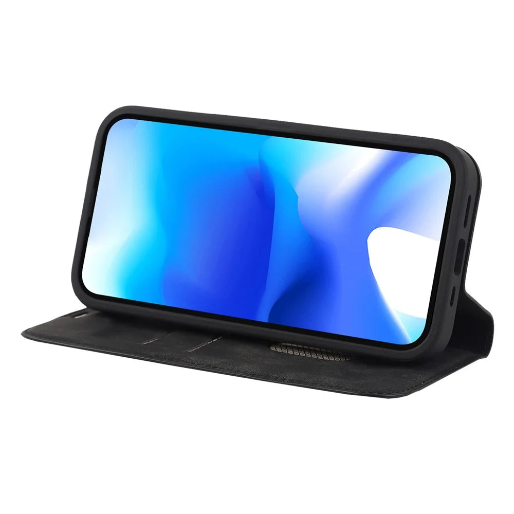 For iPhone 15 Case Leather Card Holder Phone Guard Cover Compatible with MagSafe - Black - 3