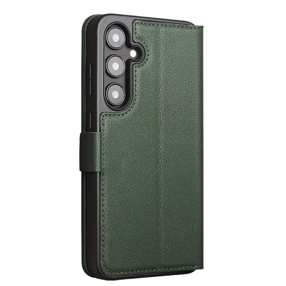 QIALINO For Samsung Galaxy S24+ Magnetic Case Genuine Cow Leather+TPU Anti-drop Cover - Green - 4