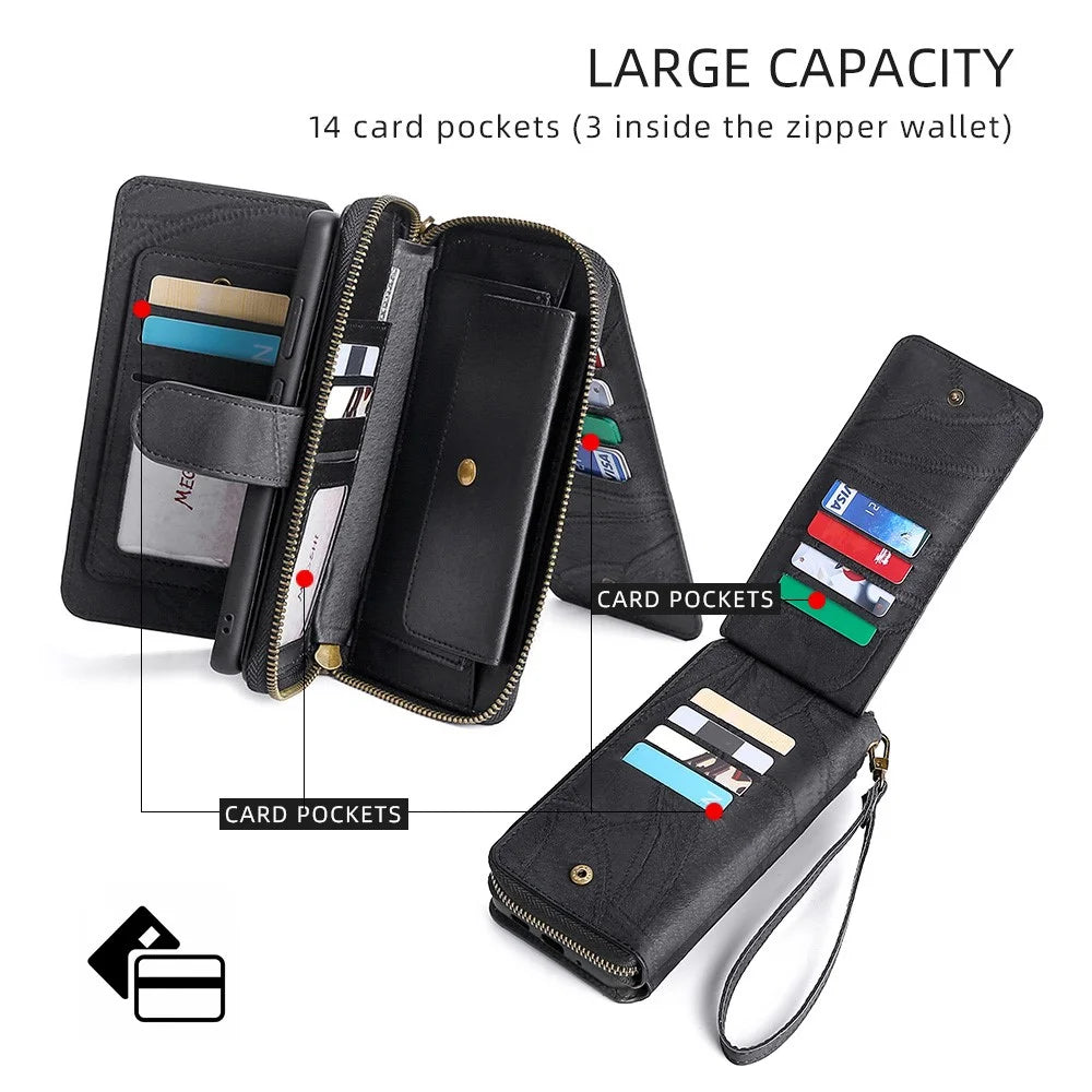 MEGSHI 004 Series For Samsung Galaxy S23 FE Detachable Phone Case Wallet Stand Cover Magnetic Leather Phone Cover - Black - 2