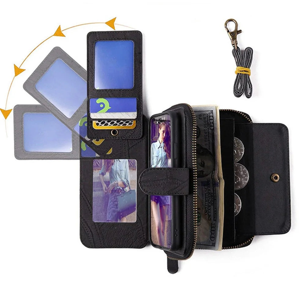MEGSHI 004 Series For Samsung Galaxy S23 FE Detachable Phone Case Wallet Stand Cover Magnetic Leather Phone Cover - Black - 6