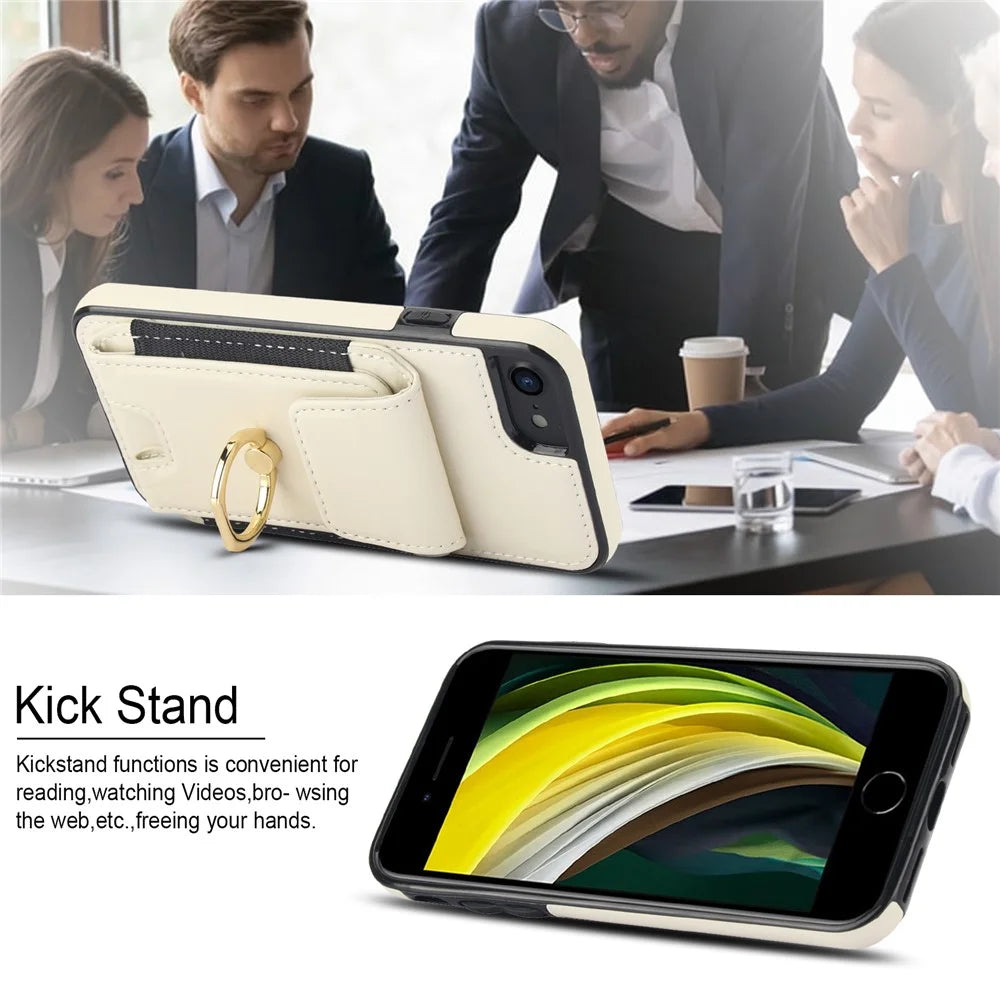 For iPhone 7 / 8 / SE (2020) / SE (2022) Kickstand Case Card Slots PU Leather+TPU Phone Cover - Apricot - 7