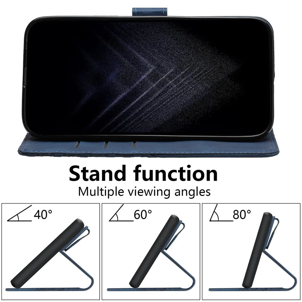 For iPhone 14 Pro Max Anti-Scratch Cover 7-Shape Imprinted Pattern PU Leather Phone Case Wallet - Dark Blue - 3