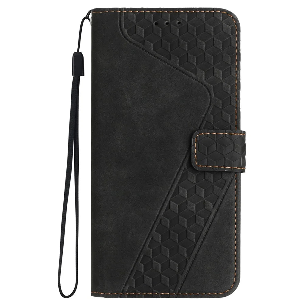For iPhone 14 Drop Proof Case PU Leather Phone Wallet 7-Shape Imprinted Cover - Black - 2