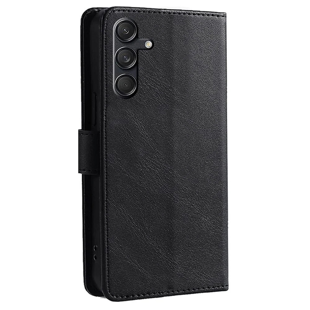 For Samsung Galaxy M55 5G / C55 5G / F55 5G Case Calf Texture Leather Wallet Stand Phone Cover - Black - 6