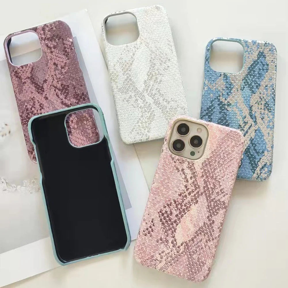 Phone Case for iPhone 13 Pro Max PU Leather+PC Phone Cover with Lacquered Snake Texture - Blackish Green - 4