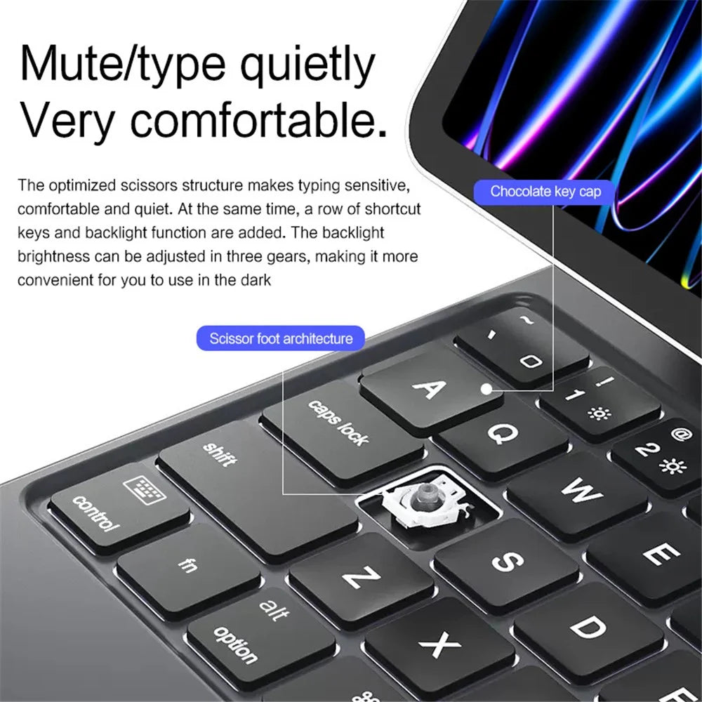 For iPad Air 11 (2026) / (2025) / (2024) / Air (2022) / (2020) / Pro 11 (2022) / (2021) / (2020) / (2018) Magnetic Floating Bluetooth-compatible Keyboard Leather Case - Black - 2