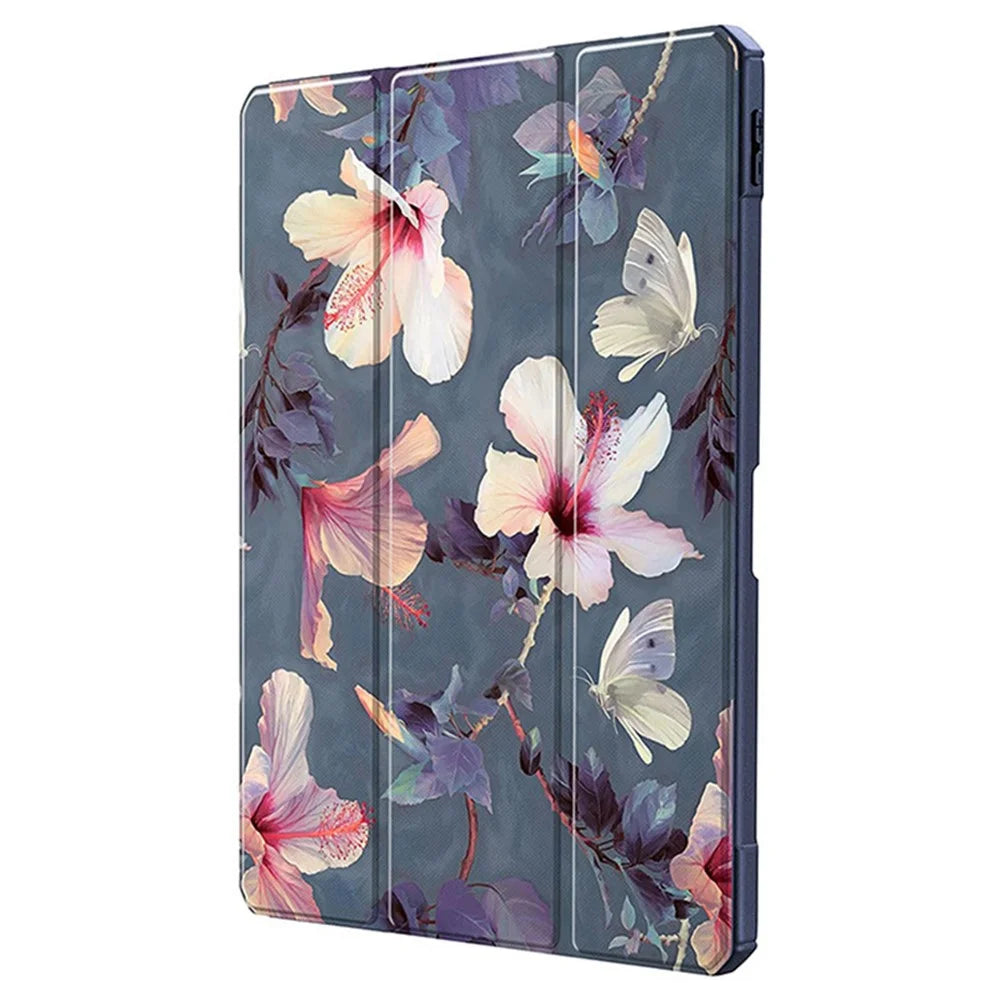 Bulk Purchasing For iPad Air 13 (2026) / (2025) / (2024) Case Tri-Fold Stand Pattern Leather+TPU+Acrylic Tablet Cover - Grey / Flower - 2