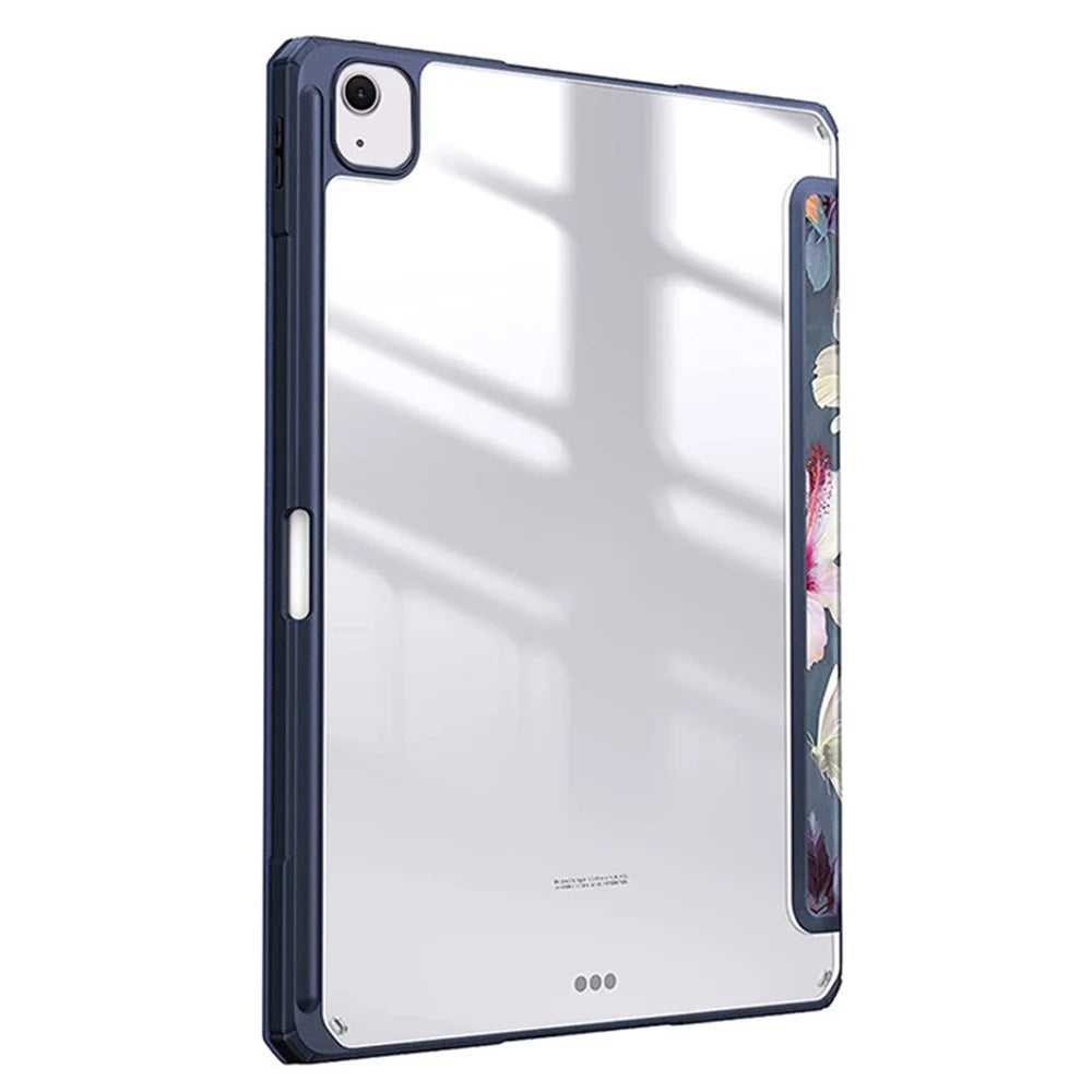 Bulk Purchasing For iPad Air 13 (2026) / (2025) / (2024) Case Tri-Fold Stand Pattern Leather+TPU+Acrylic Tablet Cover - Grey / Flower - 3