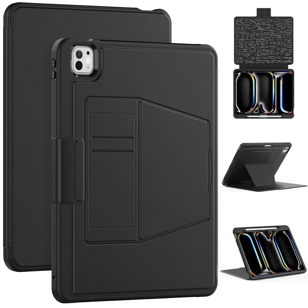 Style B For iPad Pro 13 (2025) / 13 (2024) Stand Case PC+TPU+PU Shockproof Tablet Cover with Card Slots - Black - 1