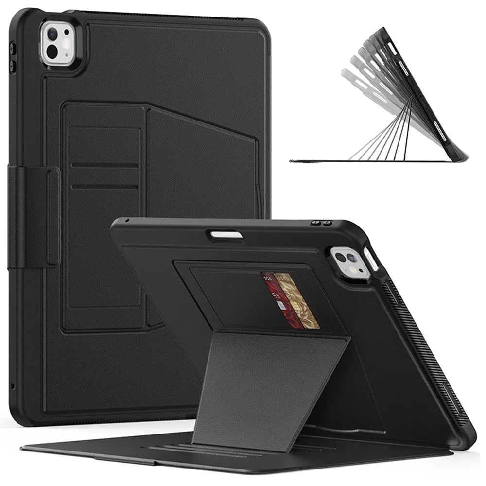 Style B For iPad Pro 13 (2025) / 13 (2024) Stand Case PC+TPU+PU Shockproof Tablet Cover with Card Slots - Black - 2