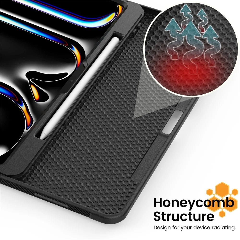 Style B For iPad Pro 13 (2025) / 13 (2024) Stand Case PC+TPU+PU Shockproof Tablet Cover with Card Slots - Black - 4