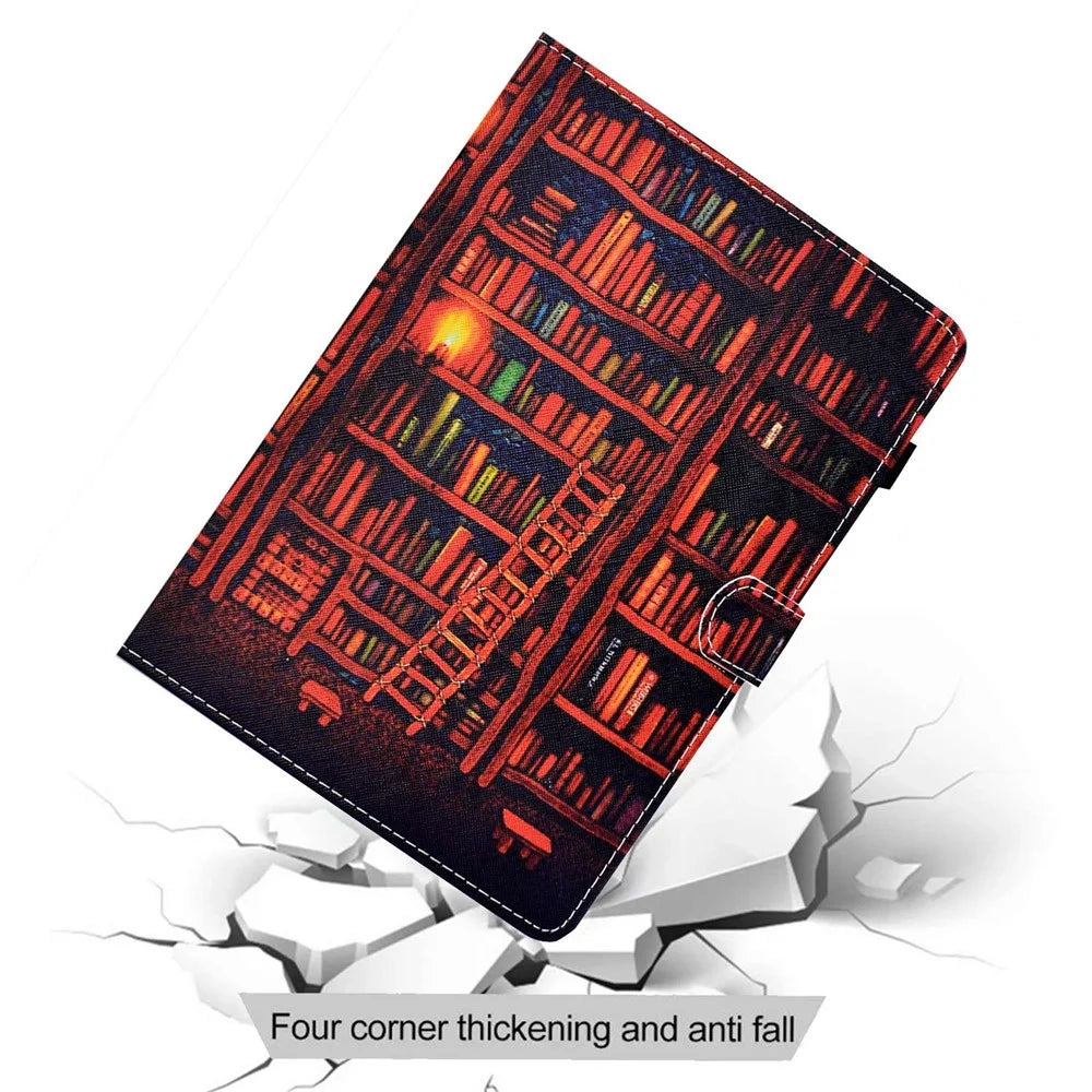 PU Leather Stand Tablet Case for Lenovo Tab M10 Plus (3rd Gen) / Xiaoxin Pad 2022 10.6 inch, Stitching Pattern Printing Card Holder Cover - Bookshelf - 5
