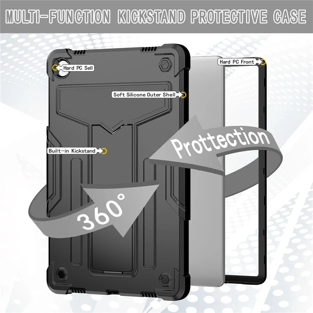 For Lenovo Tab M10 Plus (3rd Gen) / Xiaoxin Pad 2022 10.6 inch T-shaped Kickstand Shockproof Anti-fall PC + Silicone Tablet Case Protective Cover - Black / Black - 5