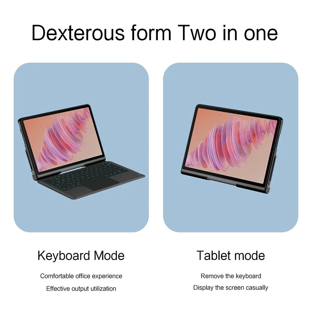 For Lenovo Tab Plus Leather Case + Bluetooth-compatible Keyboard with Backlight Trackpad - 6