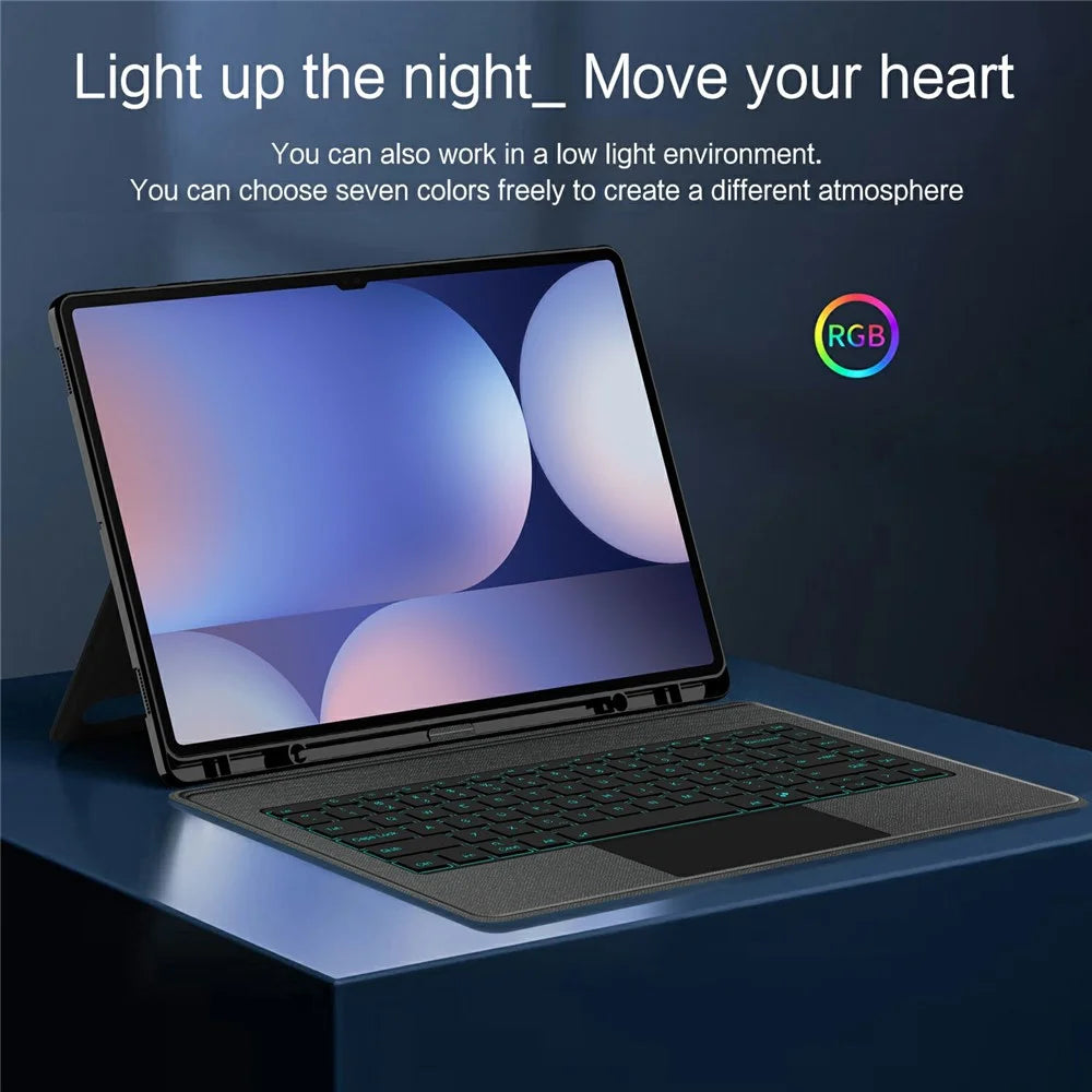 For Samsung Galaxy Tab S10 Ultra / S9 Ultra Leather Case + Bluetooth-Compatible Keyboard with Backlight Trackpad - 5