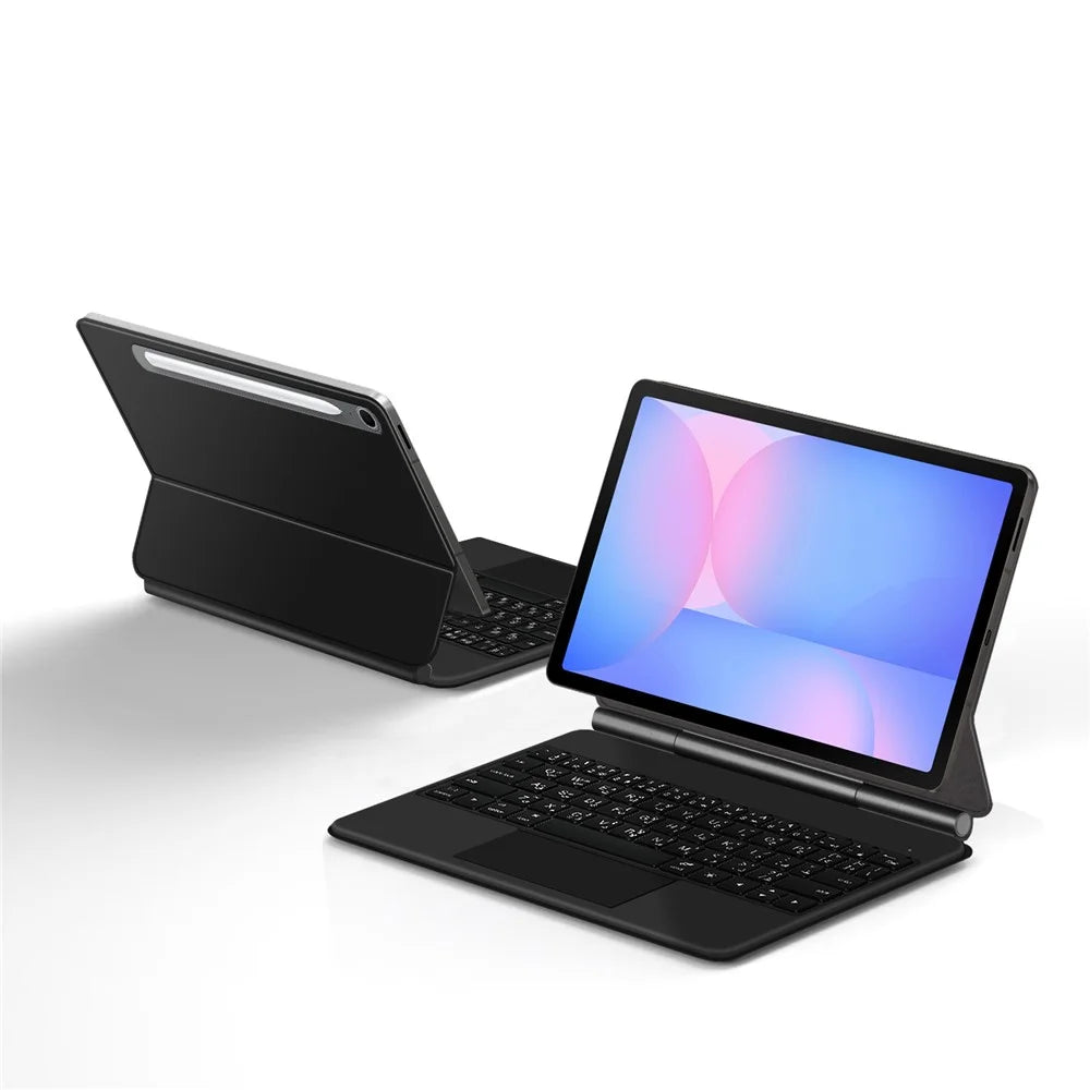 For Samsung Galaxy Tab S10 FE Floating Magnetic Bluetooth-Compatible Keyboard (Arabic) + Leather Tablet Case - Black - 5