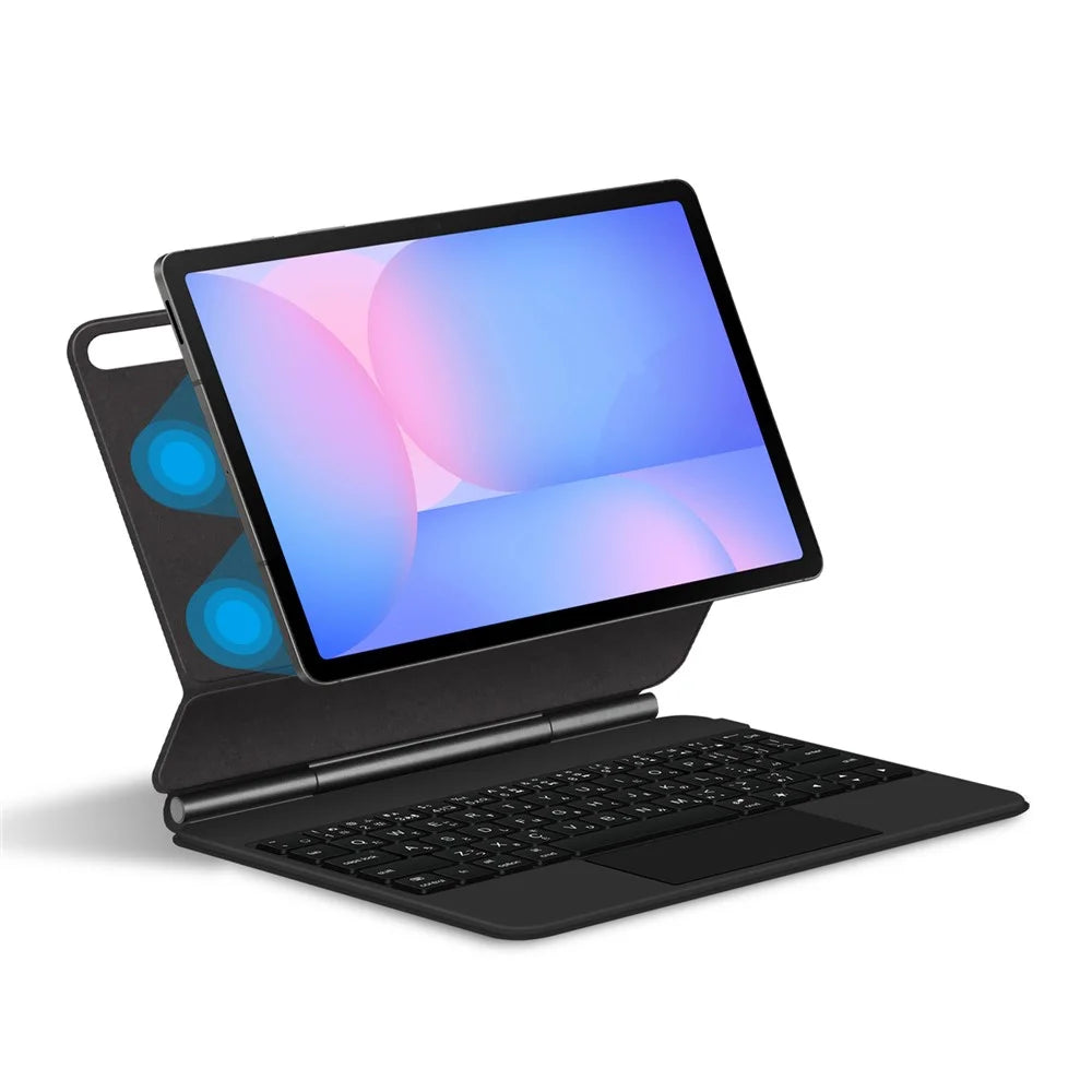 For Samsung Galaxy Tab S10 FE Magnetic Floating Bluetooth-Compatible Keyboard (Japanese) + Leather Tablet Case - Black - 1