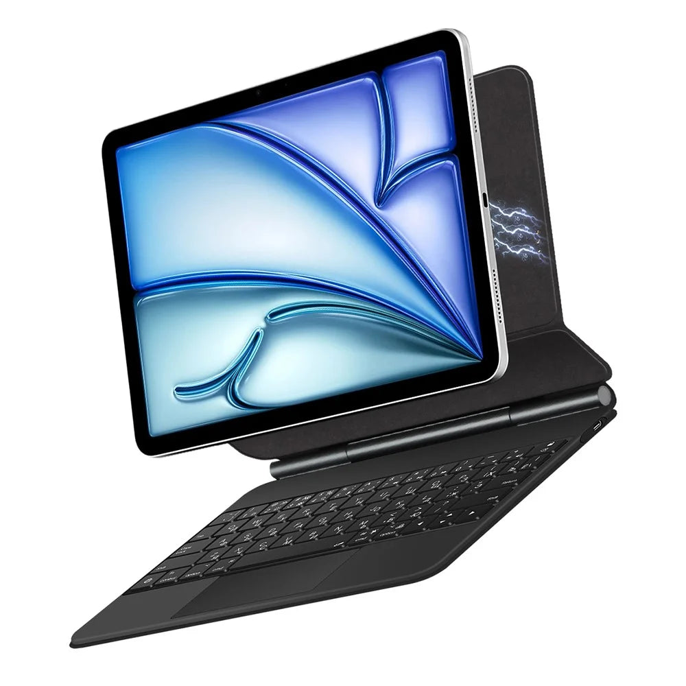 Keyboard For iPad Air 13 (2026) / (2025) / (2024) / Pro 12.9 (2022) (2021) (2020) (2018) Pogo Pin Direct Connection Keyboard (Arabic) Leather Case - Black - 5
